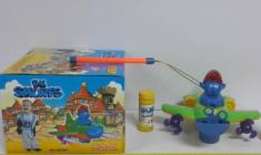 蓝精灵电动万向吹泡泡手提带灯光音乐